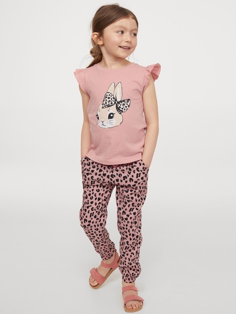 

H&M Girls Pink & Black Printed 2-Piece Cotton Top & Trouser