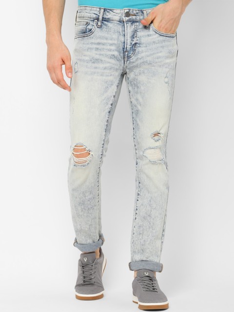 

AMERICAN EAGLE OUTFITTERS Men Blue Skinny Fit Mildly Distressed Heavy Fade Jeans