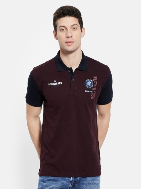 

Octave Men Burgundy Polo Collar Applique T-shirt