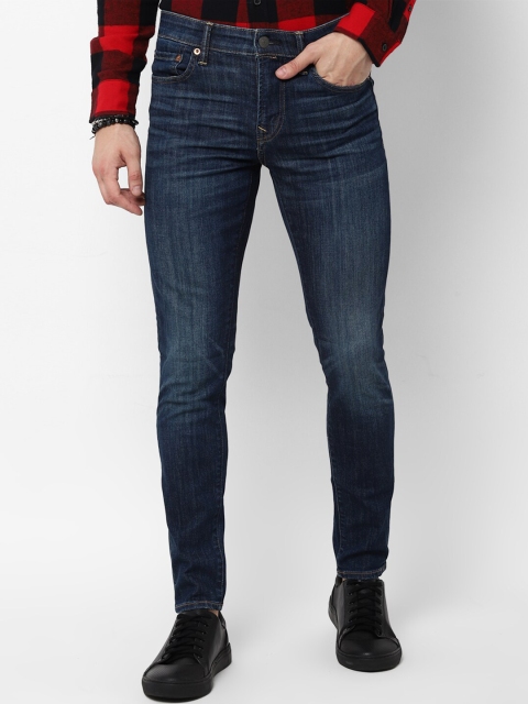 

AMERICAN EAGLE OUTFITTERS Men Blue Skinny Fit Low Distress Light Fade Jeans