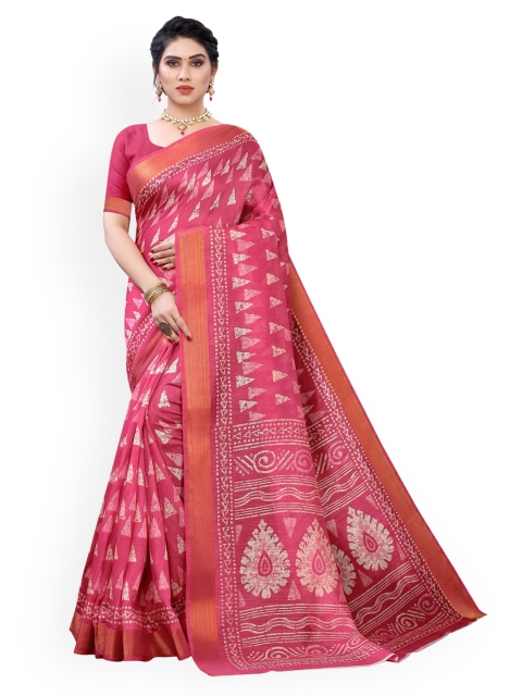 

KALINI Pink Batik Printed Poly Cotton Saree