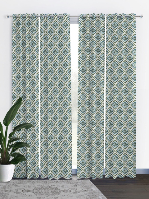 

HOUZZCODE White & Blue Set of 4 Black Out Door Curtains