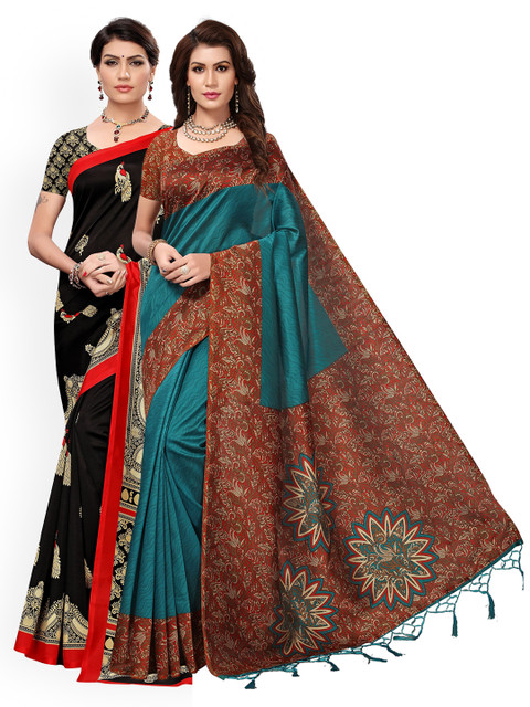 

KALINI Pack Of 2 Black & Teal Ethnic Motifs Art Silk Sarees