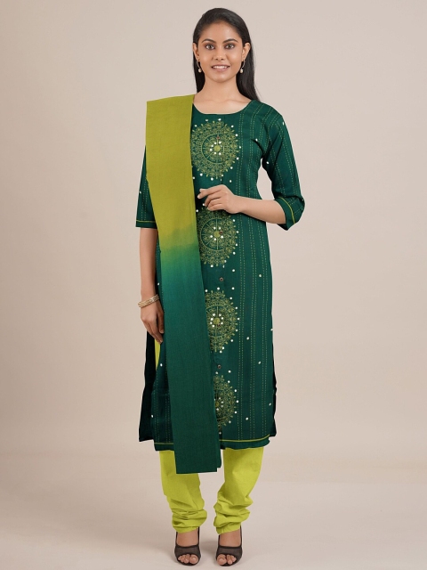 

Pothys Green Printed Unstitched Dress Material