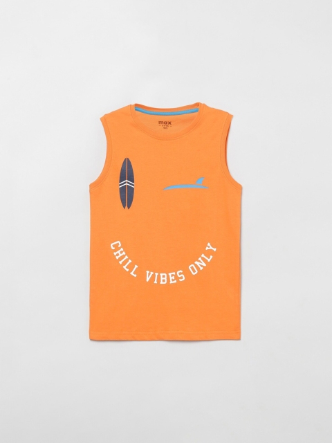 

max Boys Orange Typography Printed T-shirt