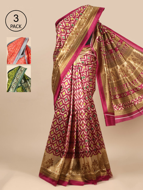 

Pothys Pack Of 3 Purple & Green Jute Silk Sarees