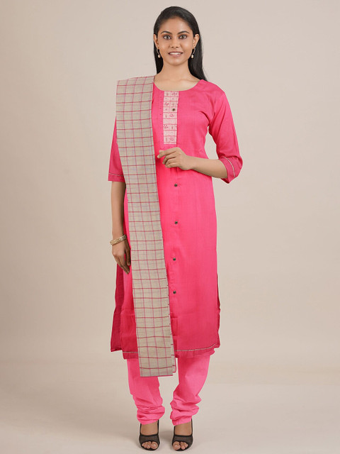 

Pothys Pink & Grey Solid Unstitched Dress Material