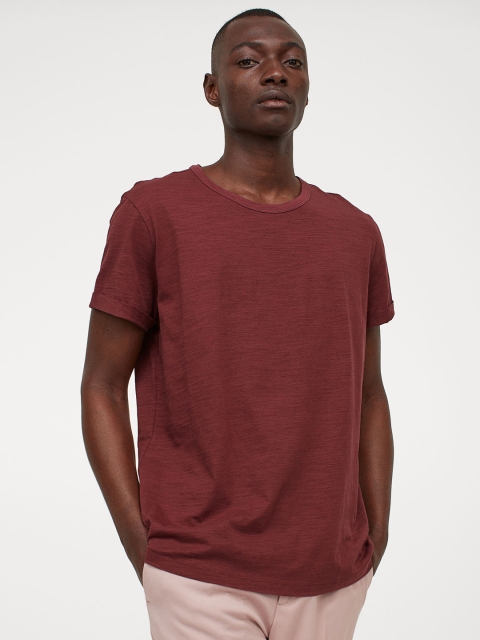 

HM Mens Red Slub jersey Pure Cotton T-shirt