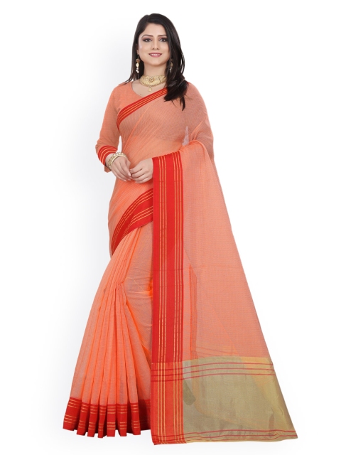 

KALINI Orange Checked Silk Blend Kota Saree