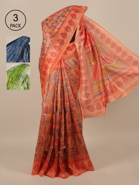 

Pothys Pack of 3 Ethnic Motifs Jute Silk Saree, Peach