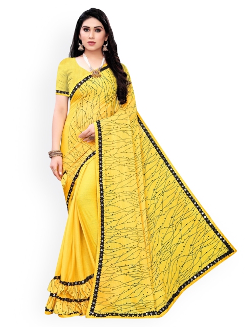

KALINI Yellow & Black Embroidered Silk Blend Saree