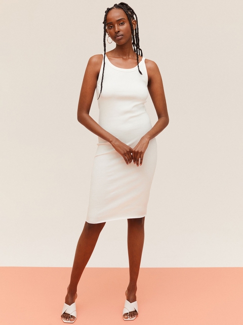 

H&M White Ribbed Jersey Dress