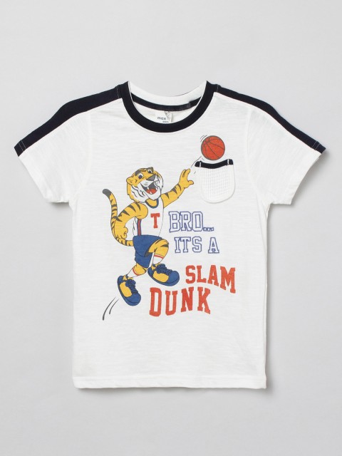 

max Boys White Printed Printed Applique T-shirt