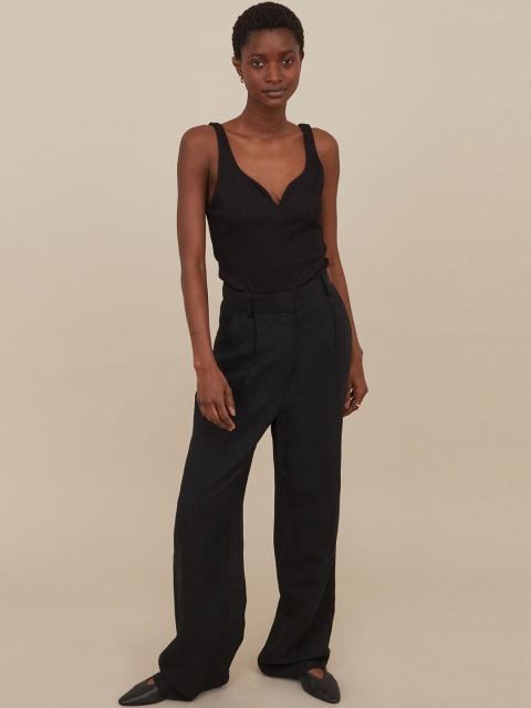 

H&M Women Black Solid Ribbed Vest Top