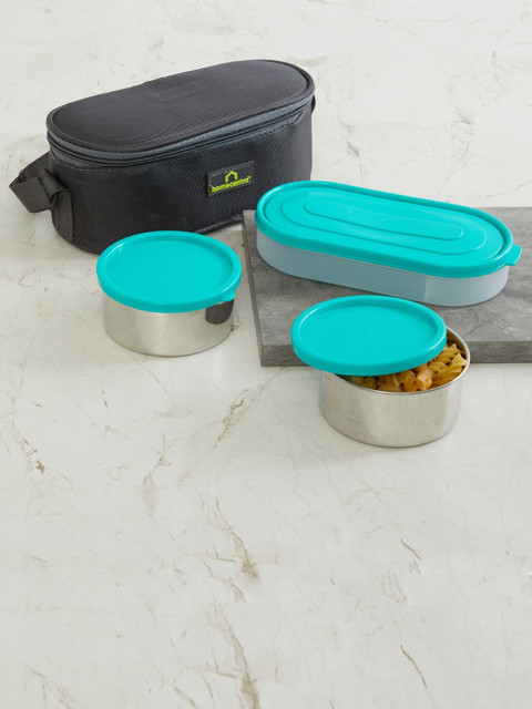 

Home Centre Set of 3 Silver-Toned Solid Lunch Box with Lunch Bag