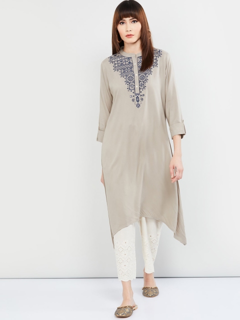 

max Women Beige Floral Yoke Design Thread Work Kurta