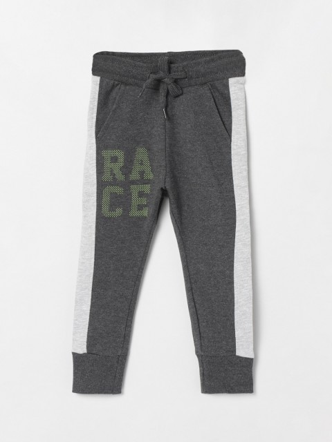 

max Boys Charcoal Grey Printed Joggers Trousers