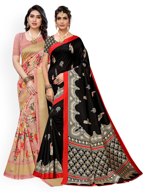 

KALINI Pack Of 2 Pink & Black Ethnic Motifs Art Silk Saree