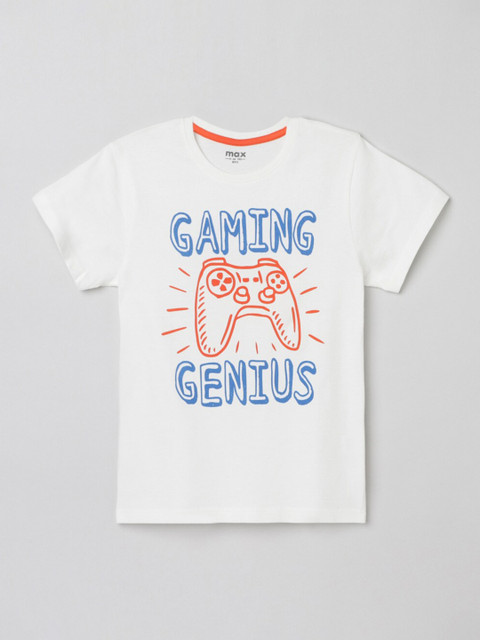 

max Boys White Typography Printed T-shirt