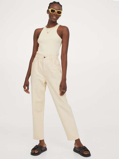 

H&M Women Beige High Waist Twill Trousers