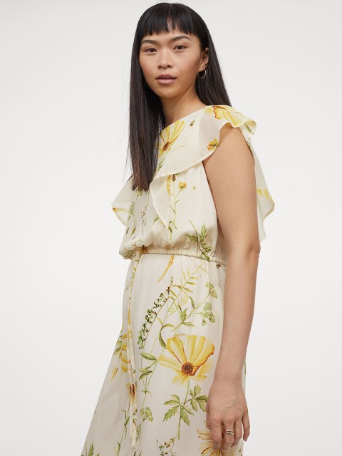 

H&M MAMA Off- White & Yellow Floral Printed Nursing Dress