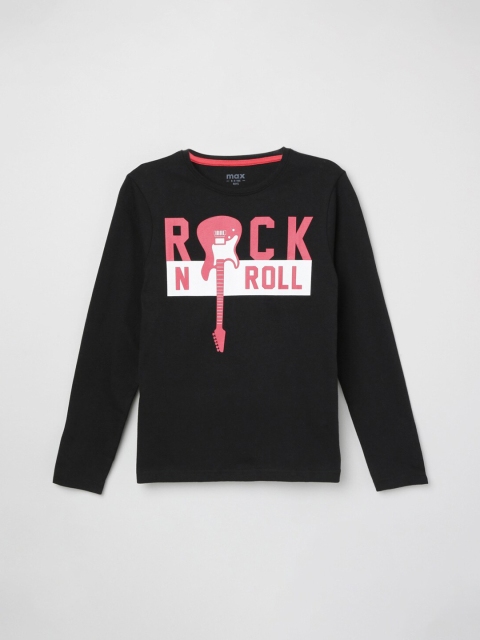 

max Boys Black Typography Printed T-shirt