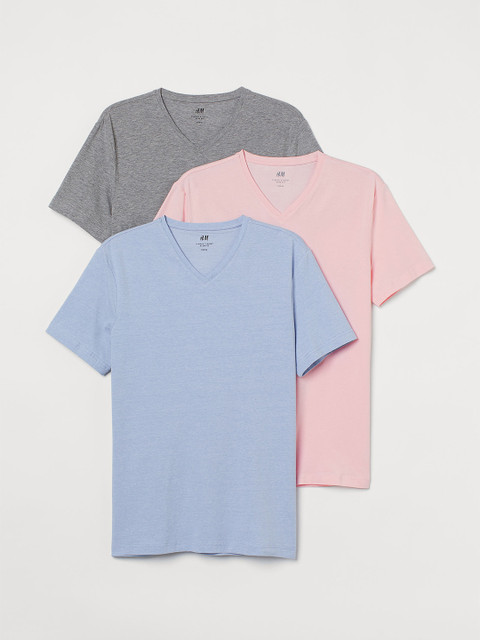 

H&M Men 3-Pack Solid Cotton Slim Fit T-Shirts, Grey