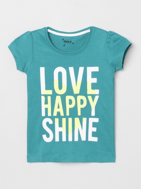 

max Girls Green & White Typography Printed T-shirt