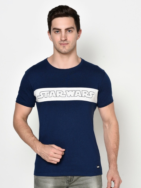 

Octave Men Navy Blue Star Wars Printed Applique T-shirt