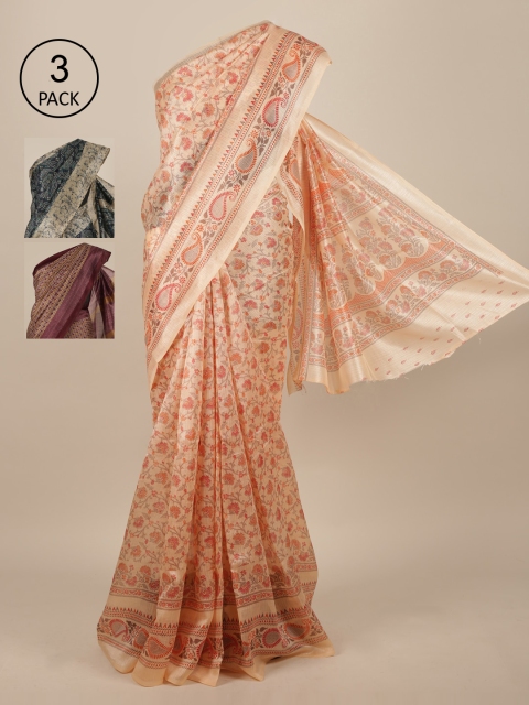 

Pothys Pack of 3 Ethnic Motifs Jute Silk Saree, Peach