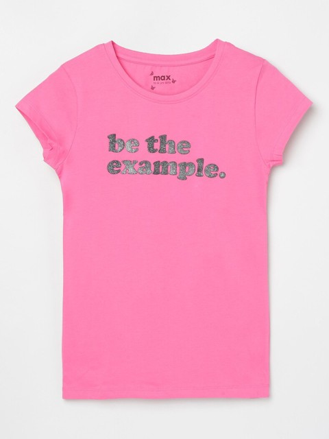 

max Girls Pink Typography Printed T-shirt