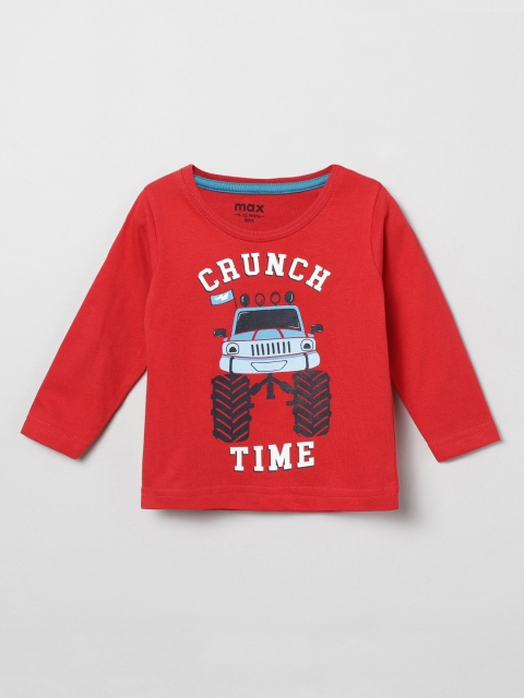 

max Boys Red Typography Printed Applique T-shirt