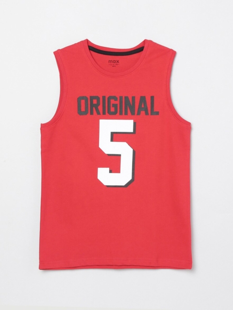 

max Boys Red Typography Printed T-shirt
