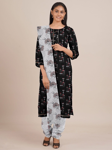 

Pothys Black & White Printed Unstitched Dress Material
