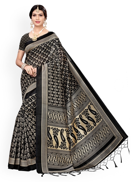 

KALINI Black & Cream Ethnic Motifs Poly Silk Saree