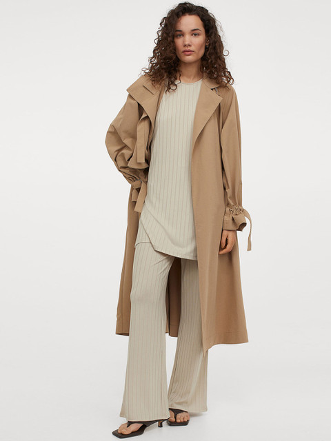 

H&M Women Beige Wide-Ribbed Trousers