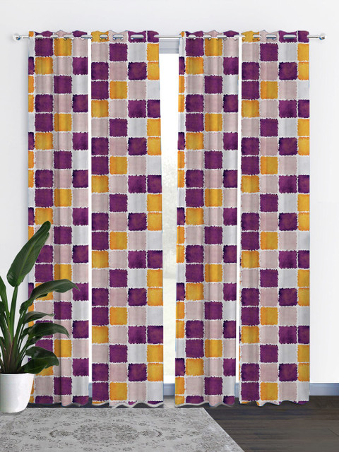 

HOUZZCODE Set of 4 Purple & Mustard Yellow Black Out Door Curtains