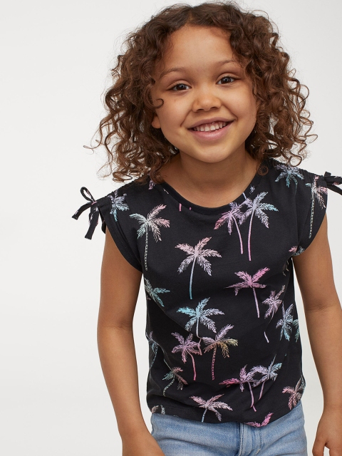 H&M Girls Black & Pink Tropical Printed Top