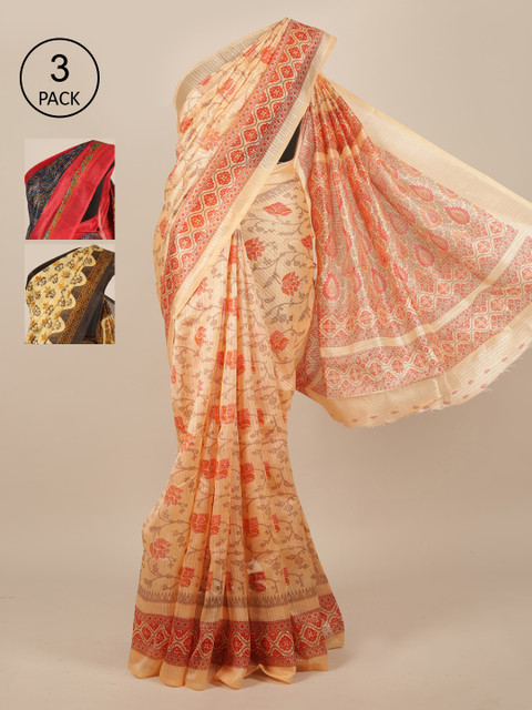 

Pothys Pack Of 3 Jute Silk Saree, Peach
