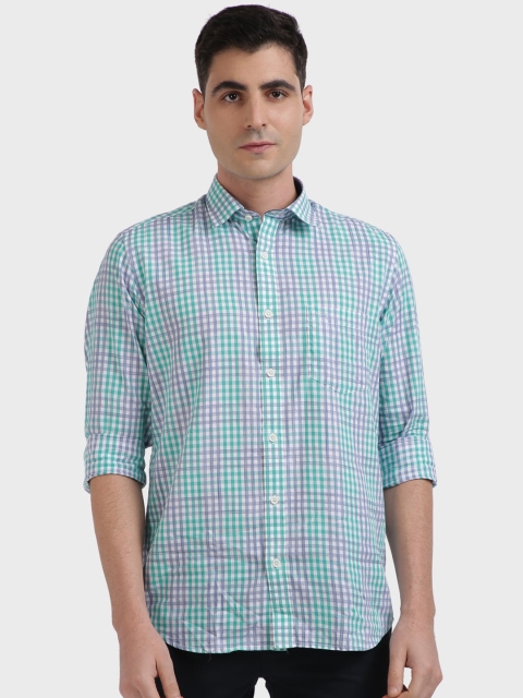 

ColorPlus Men Green Tailored Fit Checked Casual Shirt