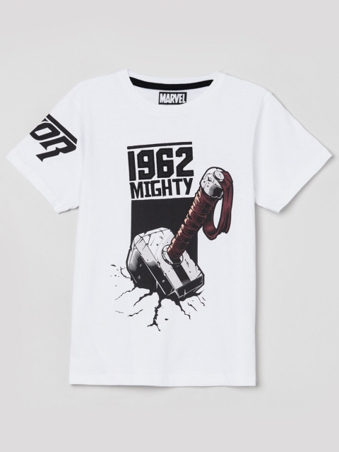 

max Boys White Printed T-shirt