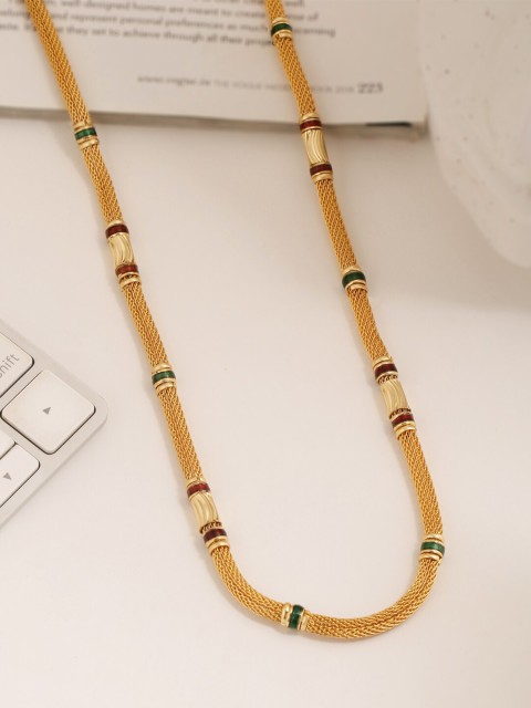 

Tistabene Men Gold-Toned & Green Alloy Gold-Plated Enamelled Chain