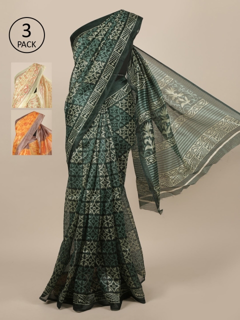 

Pothys Pack Of 3 Jute Silk Sarees, Green