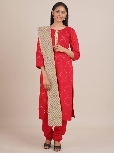 

Pothys Red Embroidered Unstitched Dress Material