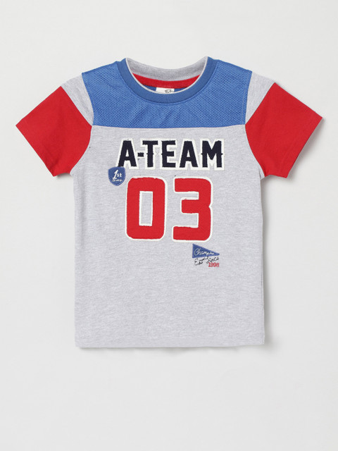 

max Boys Grey Typography Printed Applique T-shirt