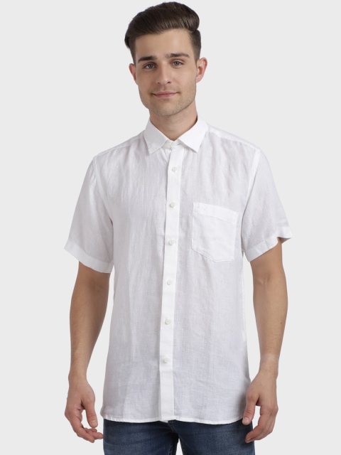 

ColorPlus Men White Tailored Fit Solid Casual Linen Shirt