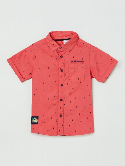

max Boys Coral & Navy Blue Regular Fit Printed Casual Shirt