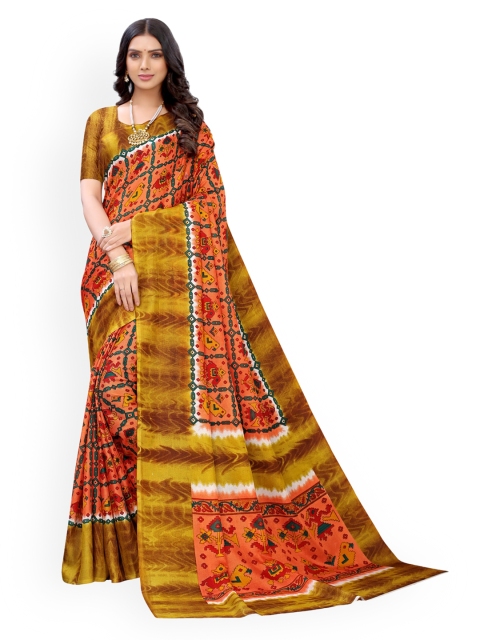 

KALINI Orange & Yellow Checked Jute Cotton Saree