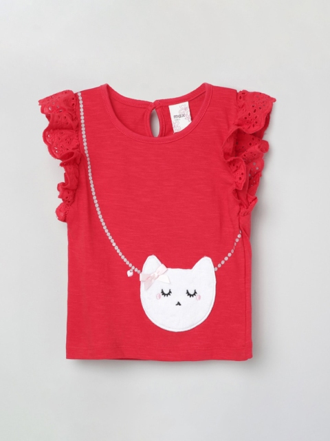 

max Red Flutter Sleeve Applique Regular Cotton Top