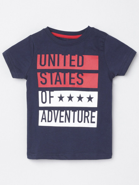 

max Boys Navy Blue Typography Printed T-shirt